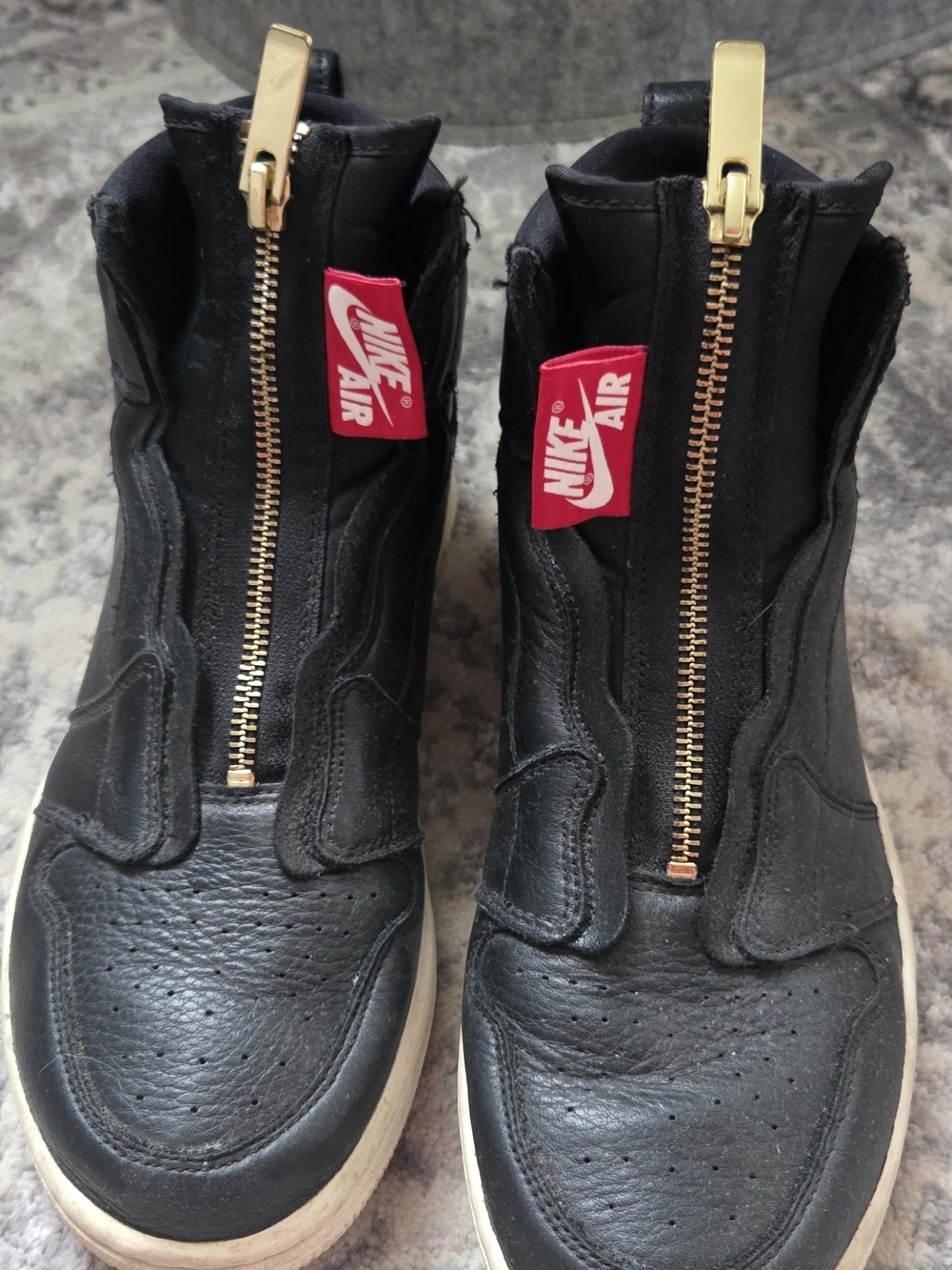 Nike Air Black Leather Zip-Front Sneakers with Gold Hardware